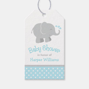 Étiquettes-cadeau Baby shower moderne Sky Blue et Grey Elephant Boy