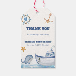 Étiquettes-cadeau Baby shower nautique Ahoy Boy Whale