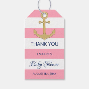 Étiquettes-cadeau BABY SHOWER nautique de fille de rose de bleu
