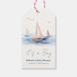 Étiquettes-cadeau Baby shower nautique minimaliste neutre