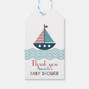 Étiquettes-cadeau BABY SHOWER nautique rouge et bleu
