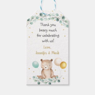 Étiquettes-cadeau Baby shower neutre de genre Gold de Bear Greenery