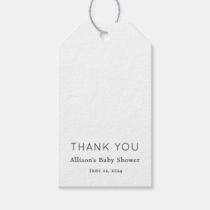 Étiquettes-cadeau Baby shower noir et blanc minimaliste chic