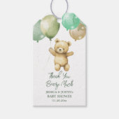 Étiquettes-cadeau Baby shower Or vert Teddy Bear Balloon (Devant)