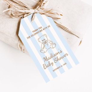 Étiquettes-cadeau Baby-Shower Ours en peluche rayures bleues