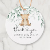 Étiquettes Cadeau Baby shower Ours mignon en bois vert (Devant)