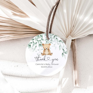 Étiquettes Cadeau Baby shower Ours mignon en bois vert