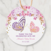 Étiquettes Cadeau Baby shower papillon violet rose or rose (Devant)