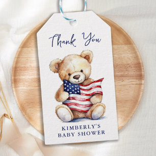 Étiquettes-cadeau Baby shower Patriotique Teddy Bear rouge blanc