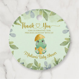 Étiquettes Cadeau Baby shower Personnalisé Cute Green Dinosaur Boys