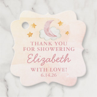 Étiquettes Cadeau Baby Shower Personnalisé Fille Over the Moon