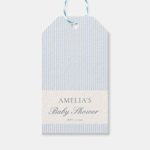 Étiquettes-cadeau Baby Shower Personnalisé Rayure Bleue Blanche Clas
