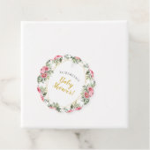 Étiquettes Cadeau Baby shower Pies d'or rose (En situation)