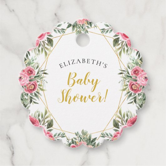 Étiquettes Cadeau Baby shower Pies d'or rose (Devant)