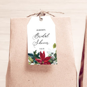 Étiquettes-cadeau  Baby Shower Poinsettia de Fiançailles en Hiver 