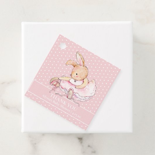 Étiquettes Cadeau Baby shower Pois Ballerina Bunny Pink Tutu (En situation)