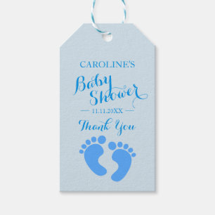 Étiquettes-cadeau Baby shower pour bébé bleu personnalisé pieds