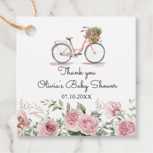 Étiquettes Cadeau Baby shower pour fille à vélo Vintage rose mou
