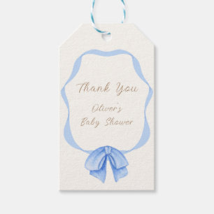 Étiquettes-cadeau Baby shower pour garçon Vintage bleu en ruban