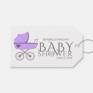 Étiquettes-cadeau Baby shower pourpre de filles de voiture d'enfant