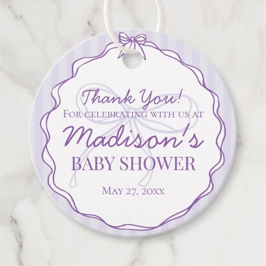 Étiquettes Cadeau Baby shower rayé de lavande à coquette violet (Devant)