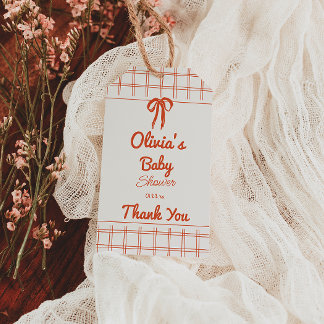 Étiquettes-cadeau Baby Shower Rétro à Motif Gingham avec Ruban Dessi