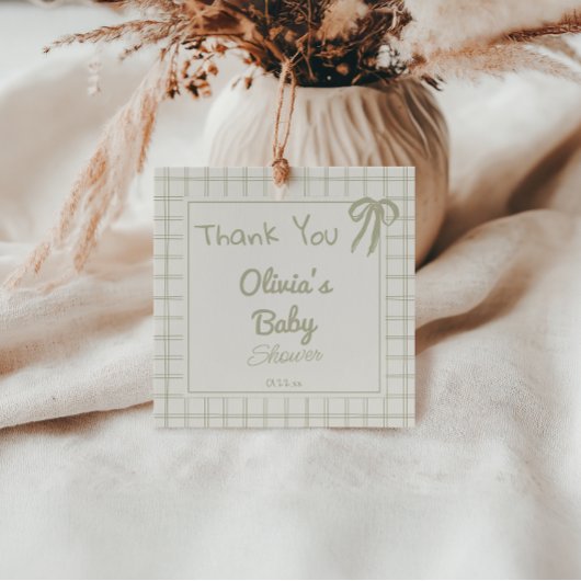 Étiquettes Cadeau Baby shower Retro Vert Tiré À La Main En vichy Bow