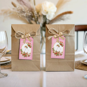 Étiquettes-cadeau Baby Shower Rose à pois doux de couleur framboise