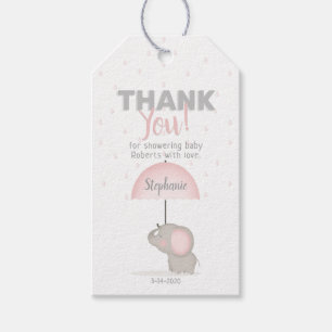 Étiquettes-cadeau Baby shower rose éléphant bébé