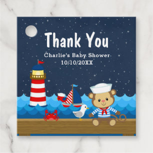 Étiquettes Cadeau Baby shower rouge Merci de singe Nautique
