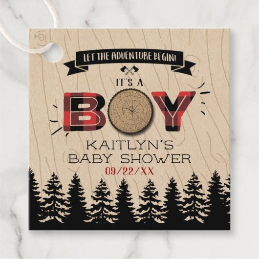 Étiquettes Cadeau Baby shower Rustic Forest Plaid Lumberjack Boys (Devant)