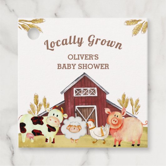 Étiquettes Cadeau Baby shower Rustique Barnyard Farm Animaux (Devant)