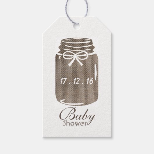 Étiquettes-cadeau Baby shower rustique Burlap Mason Jar (Devant)