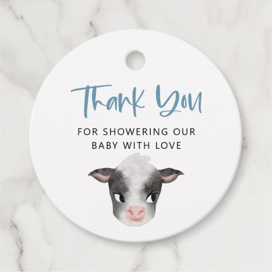 Étiquettes Cadeau Baby shower rustique de garçon de vache (Devant)