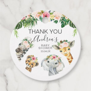 Étiquettes Cadeau Baby shower Safari Folial  rond