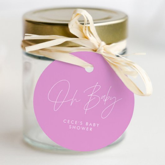 Étiquettes Cadeau Baby shower script girly moderne cerise rose