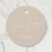Étiquettes Cadeau Baby shower script moderne beige élégant (Devant)