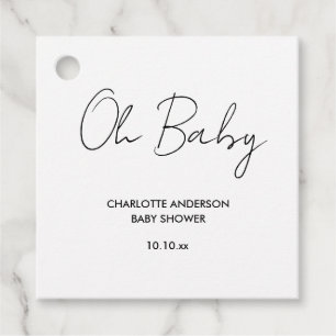 Étiquettes Cadeau Baby shower script moderne blanc et noir élégant