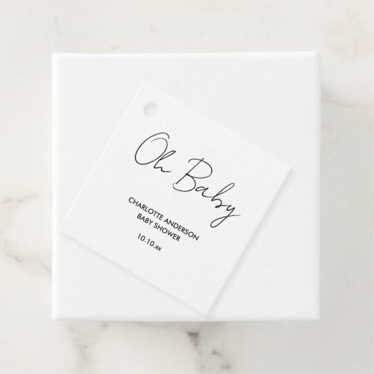 Étiquettes Cadeau Baby shower script moderne blanc et noir élégant (En situation)