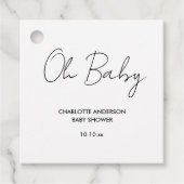 Étiquettes Cadeau Baby shower script moderne blanc et noir élégant (Devant)