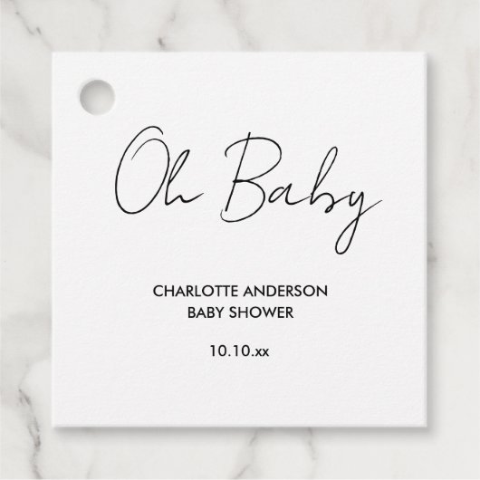 Étiquettes Cadeau Baby shower script moderne blanc et noir élégant (Devant)