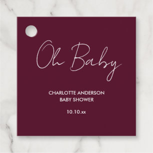 Étiquettes Cadeau Baby shower script moderne bordeaux élégant