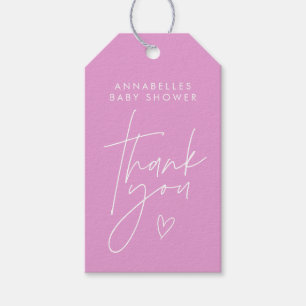 Étiquettes-cadeau Baby shower script moderne girly cerise rose simpl