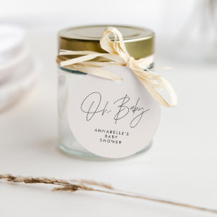 Étiquettes Cadeau Baby shower script moderne noir blanc élégant