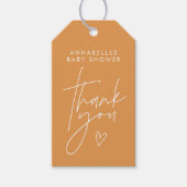 Étiquettes-cadeau Baby shower script moderne orange unique élégant (Devant)