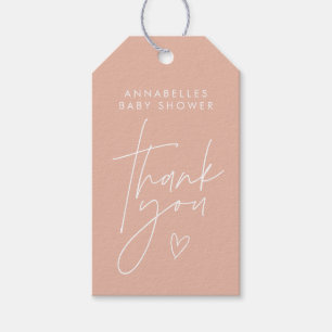 Étiquettes-cadeau Baby shower script moderne rose pâle élégant