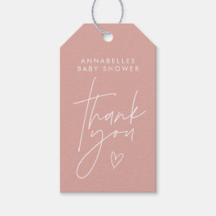 Étiquettes-cadeau Baby shower script moderne rose rose élégant