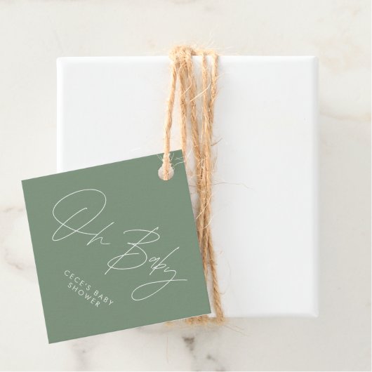 Étiquettes Cadeau Baby shower script moderne sage vert merci (En situation)
