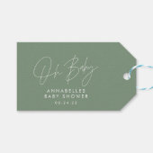 Étiquettes-cadeau Baby shower script moderne sauge vert élégant (Devant (Horizontal))
