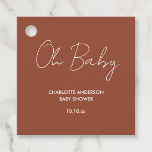 Étiquettes Cadeau Baby shower script moderne terre cuite marron élég